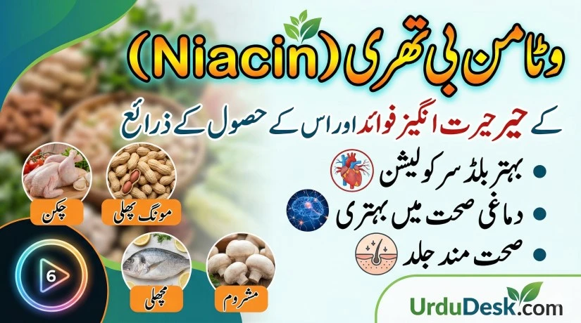 وٹامن بی تھری کے فوائد: 10 بہترین غذائیں اور خون کی گردش کے راز وٹامن بی تھری (Niacin) کے قدرتی ذرائع اور فوائد - UrduDesk.com