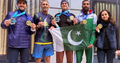 Pakistani runners celebrating at Boston Marathon 2026 finisher line