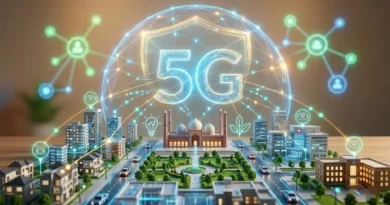 A glowing network infrastructure spreading across a modern city landscape.