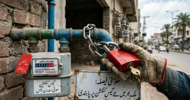 پاکستان میں نئے گیس کنکشن پر پابندی کی علامتی تصویر جس میں گیس میٹر پر تالا لگا ہوا دکھایا گیا ہے۔