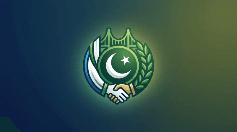 A conceptual globe with the official map of Pakistan (including Kashmir) and the symbols of Pakistan, Iran (Persian Lion), and the USA, representing Pakistan's diplomatic role.