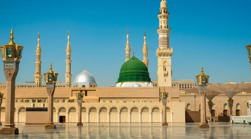 An artistic representation showing a balance between spiritual worship and social responsibilities like helping elders, orphans, and workers, symbolizing Islamic social justice.
