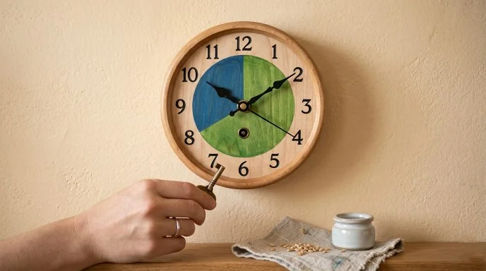 A clock showing 16:8 ratio with a plate of healthy food, representing intermittent fasting for weight loss.
