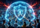 A digital shield representing cyber security and data protection