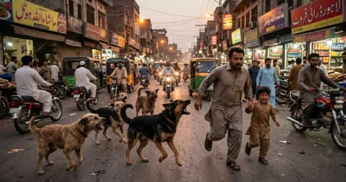 مریم نواز کی تصویر کے ساتھ سڑک پر کھڑا آوارہ کتا، لاہور میں آوارہ کتوں کے مسئلے کی نمائندگی کرتا ہوا منظر