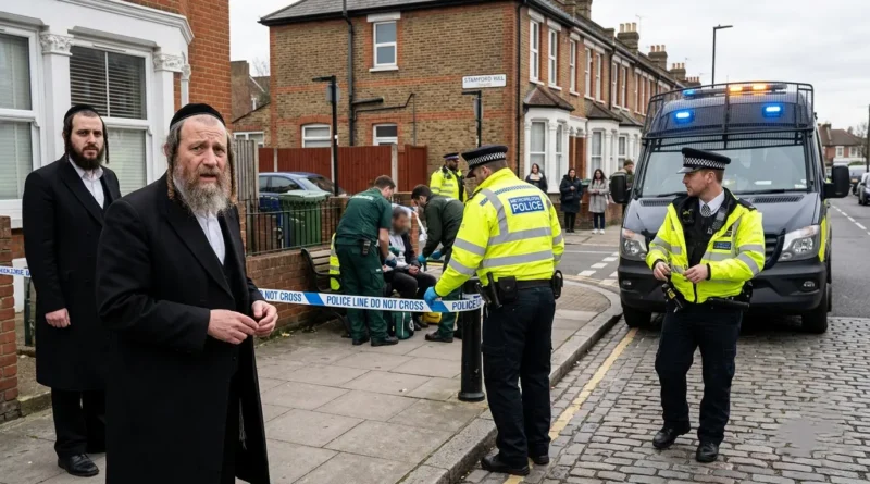 Police cordoned off the area in Stamford Hill London after a stabbing incident involving two Jewish men.