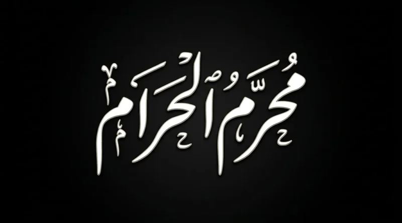 Elegant Urdu calligraphy of 'Muharram ul Haram' on a solid black background for Islamic New Year news.