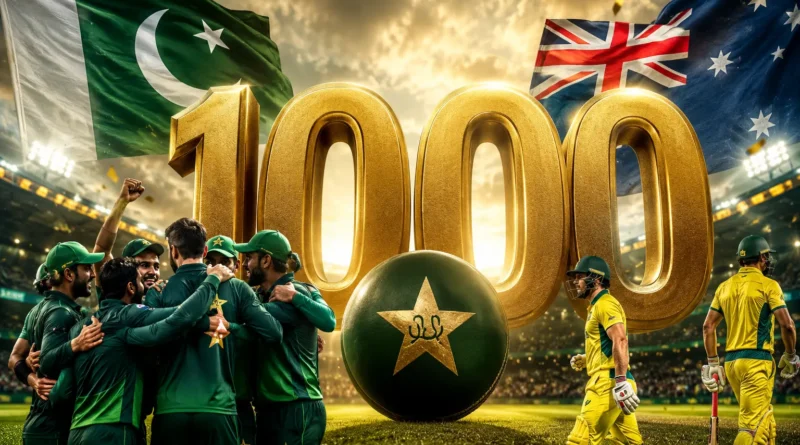 Pakistan and Australia captains holding 1000th ODI commemorative bat at Pindi Cricket Stadium Rawalpindi