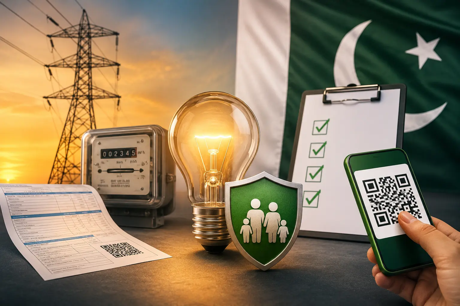 پاکستان میں بجلی کے میٹر اور یوٹیلیٹی پول کی واضح تصویر جو بجلی
