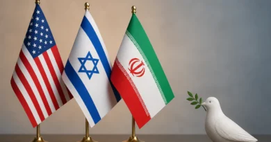 A conceptual thumbnail illustrating the 100 days of the Iran-US conflict, featuring the United States flag on the left with military troops and tanks, the Iranian flag on the right with missile launchers, and the United Nations flag on a podium in the center symbolizing diplomatic mediation over a naval shipping route.