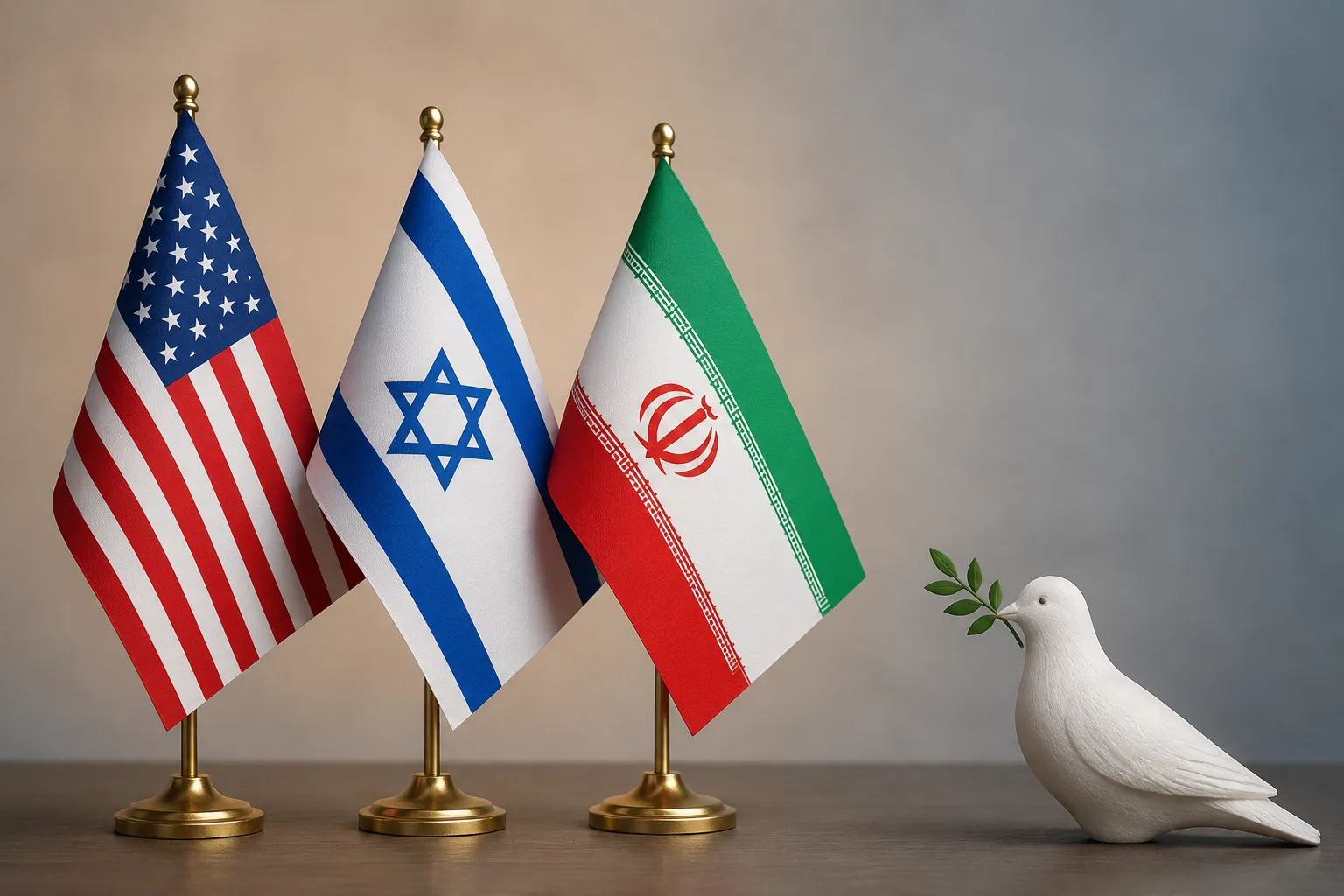 A conceptual thumbnail illustrating the 100 days of the Iran-US conflict, featuring the United States flag on the left with military troops and tanks, the Iranian flag on the right with missile launchers, and the United Nations flag on a podium in the center symbolizing diplomatic mediation over a naval shipping route.
