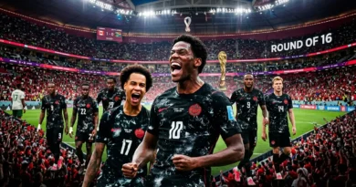 Canada football team celebrating goal against South Africa in FIFA World Cup