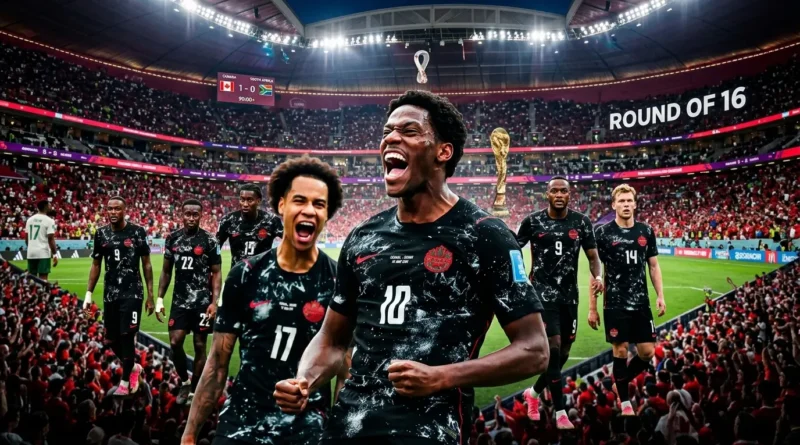 Canada football team celebrating goal against South Africa in FIFA World Cup