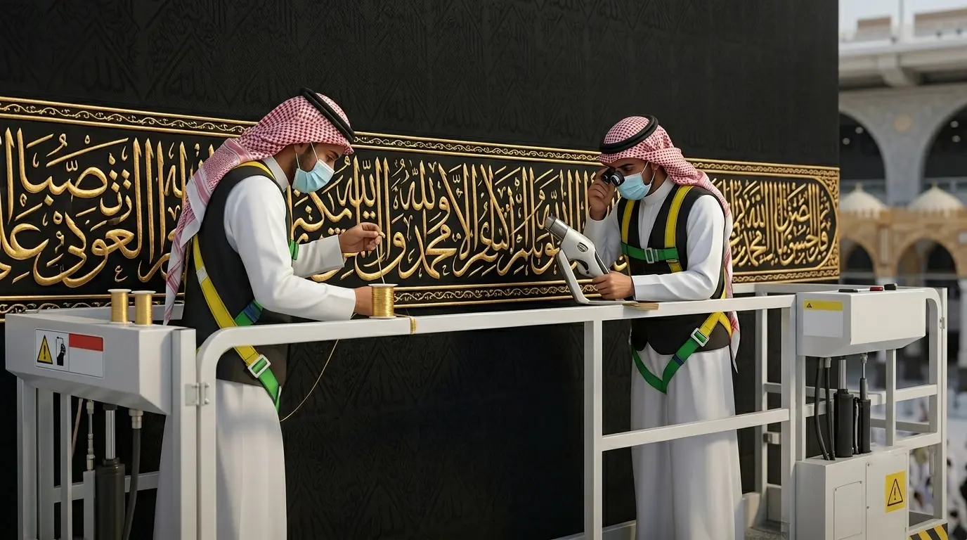 Ghilaf e Kaaba (Kiswa) changing ceremony at Masjid al-Haram, Mecca.