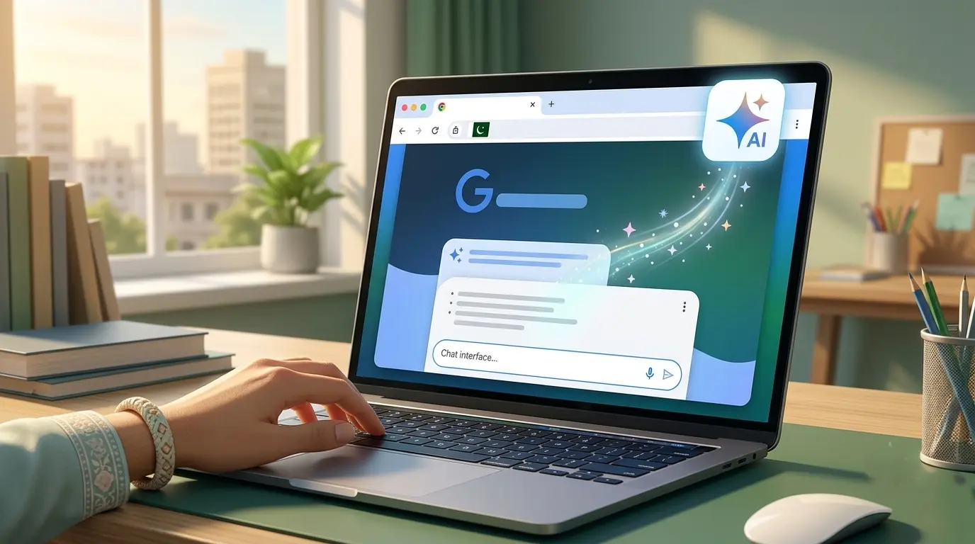 Google Chrome browser with Gemini AI feature built in on a laptop screen