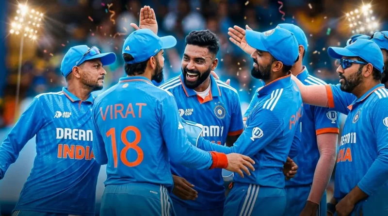 Indian cricket team players celebrating on the field, representing the upcoming T20 captaincy changes featuring Shreyas Iyer.