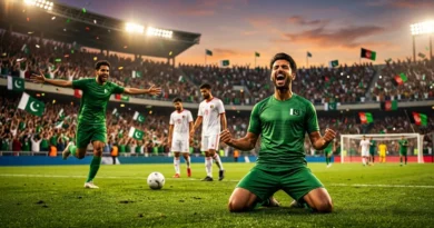 Pakistani football players celebrating victory against Afghanistan in Diamond Jubilee Cup semi final