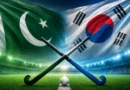 Pakistan and South Korea hockey players competing on the field in Islamabad stadium