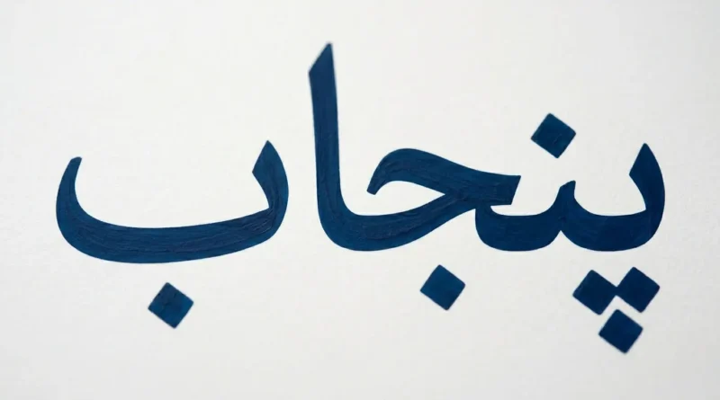 A bold and large Urdu text reading 'Punjab' written in dark blue ink centered on a clean white textured paper background, designed as a minimalist video thumbnail.