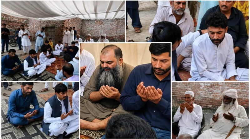 ایم پی اے رانا راشد منہاس، عامر سندھو، منیر جٹ اور ملک شعبان سانحہ کاہنہ کے لواحقین سے تعزیت اور دعا کرتے ہوئے