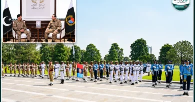 جی ایچ کیو راولپنڈی میں کمانڈر نیشنل اسٹریٹیجک کمانڈ جنرل سید عامر رضا کو گارڈ آف آنر پیش کیے جانے کا منظر