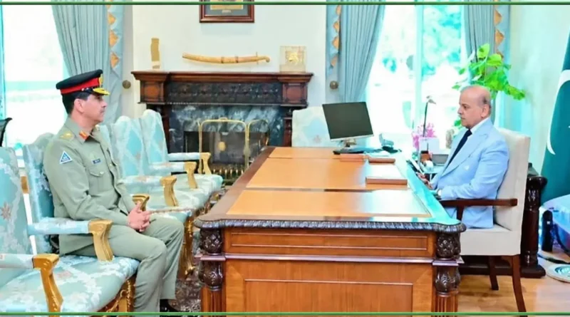 Prime Minister Shehbaz Sharif meeting newly appointed Commander National Strategic Command Four-Star General Aamer Raza in Prime Minister Office Islamabad