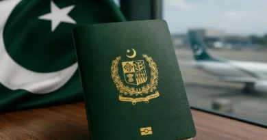 A close-up of a green Pakistani passport on a world map, indicating the 101st rank in the Henley Passport Index 2026.