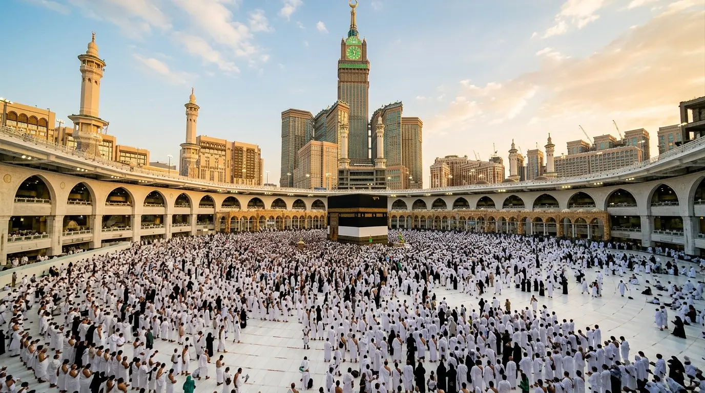 مسجد الحرام میں عمرہ زائرین کا ہجوم اور خانہ کعبہ کا خوبصورت منظر