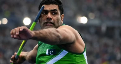 Pakistan's star javelin thrower Arshad Nadeem during his attempt in the men's javelin throw final at the Asian Athletics Championship 2026.