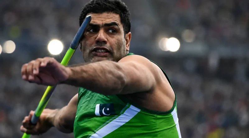 Pakistan's star javelin thrower Arshad Nadeem during his attempt in the men's javelin throw final at the Asian Athletics Championship 2026.