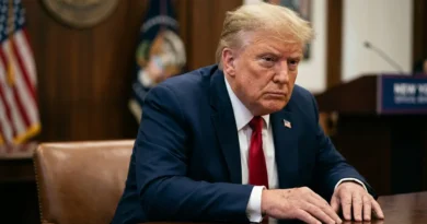 Donald Trump sitting at a table looking solemn amid health concerns and weight gain reports
