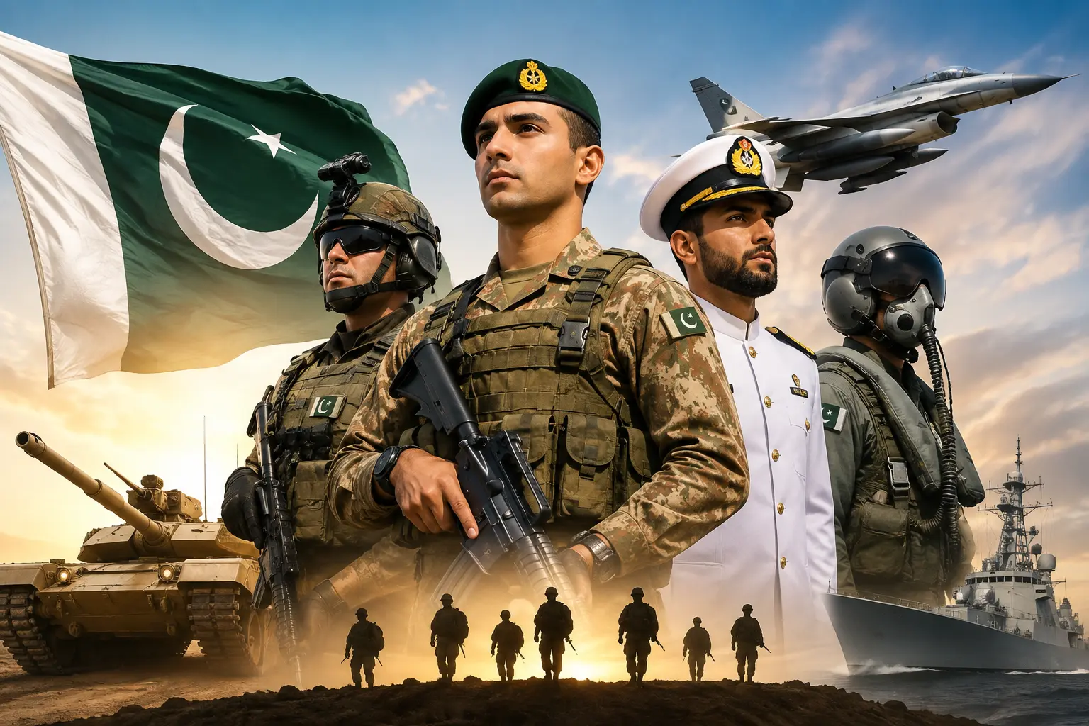 Pak Army recruitment banner showing soldiers in training for Naib Khatib and Soldier jobs 2026