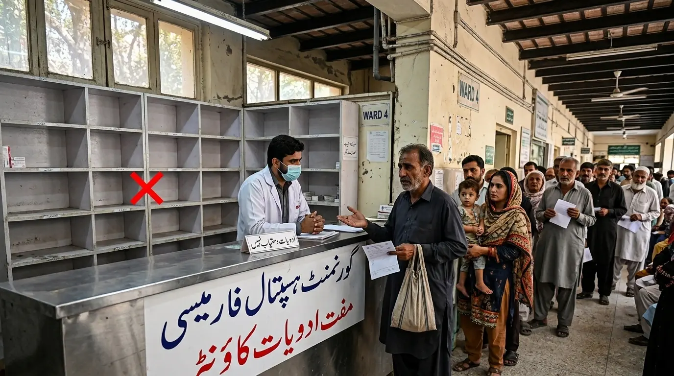 پاکستان کے سرکاری ہسپتال میں خالی ریکس اور پریشان مریض، لاہور ادویات کی قلت کا منظر