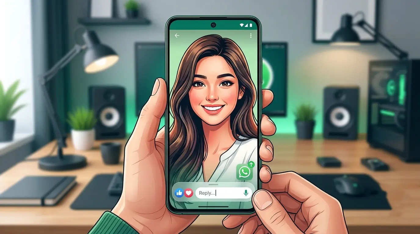 WhatsApp new media viewer layout showing full screen reply bar and emoji reactions