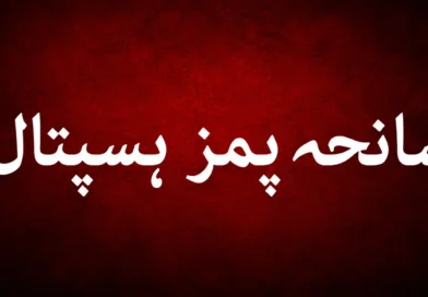 سرخ پس منظر پر واضح اردو خطاطی میں لکھا ہوا سانحہ پمز ہسپتال