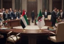 Flags of Algeria and the UAE on a diplomatic meeting table representing the severance of ties