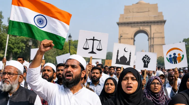 Indian Muslims protesting for the protection of secular values, constitutional rights and democratic principles