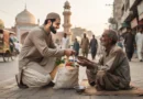 An illustrative image showing the Islamic concept of anti-begging, hard work, and community support.