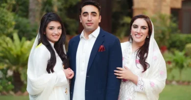 Zardari family gathered in London including Asif Ali Zardari, Bilawal Bhutto Zardari, and Bakhtawar Bhutto Zardari with London skyline in the background.