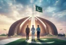Pakistan Monument with armed forces personnel saluting and the national flag flying high on Yom-e-Difah.
